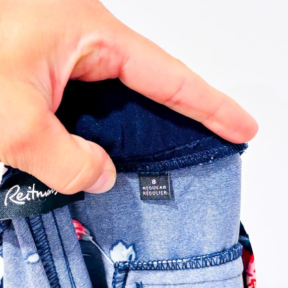 REITMANS Navy floral pants with sides red stripes - Picture 5 of 9